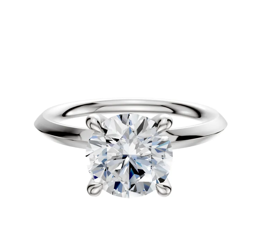 14K White Gold 4 Prong Hidden Halo Classic Knife Edge 2.0mm Engagement Ring sold by Promise By Effy