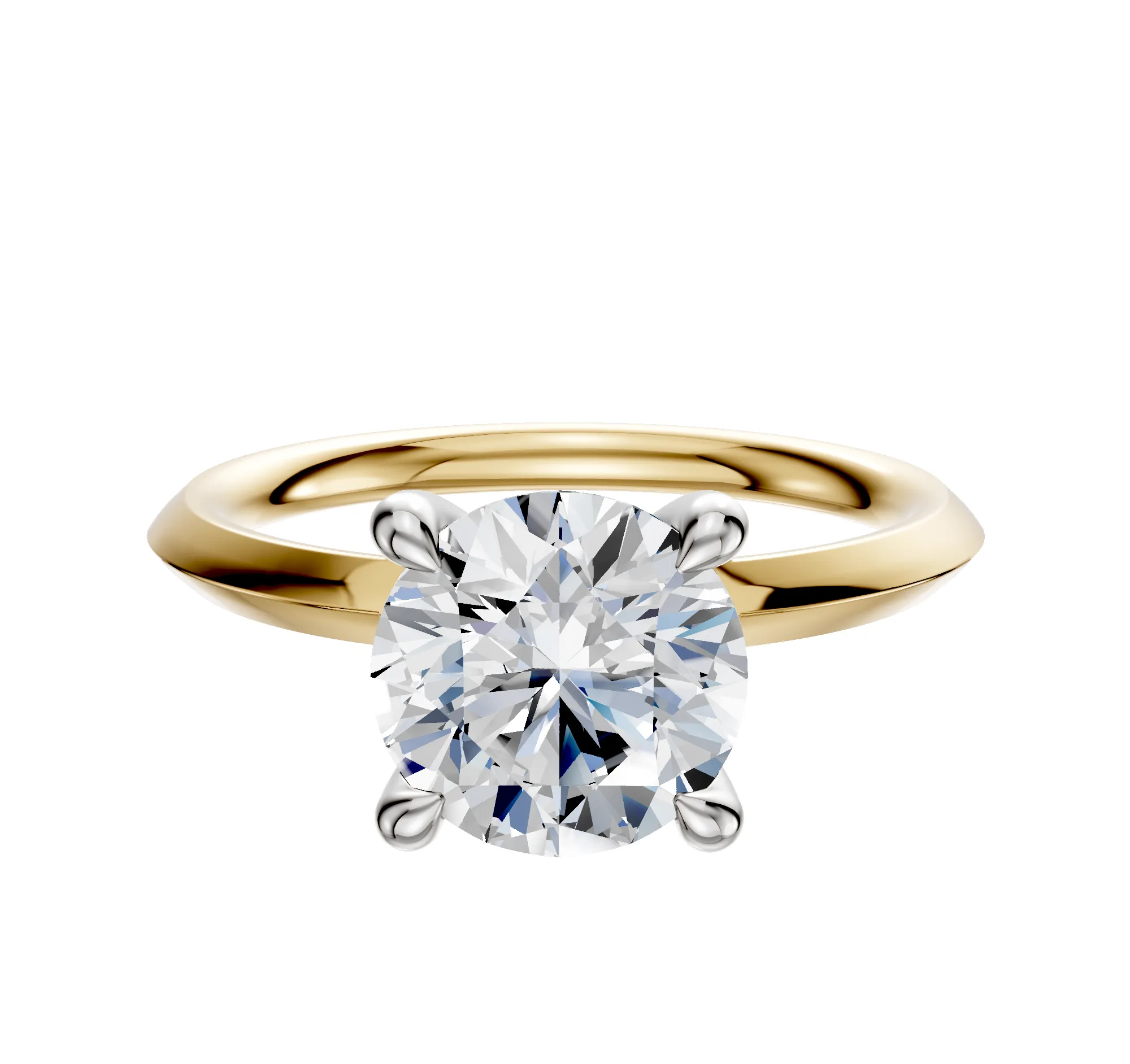 14K Two Tone 4 Prong Hidden Halo Classic Knife Edge 2.0mm Engagement Ring sold by Promise By Effy