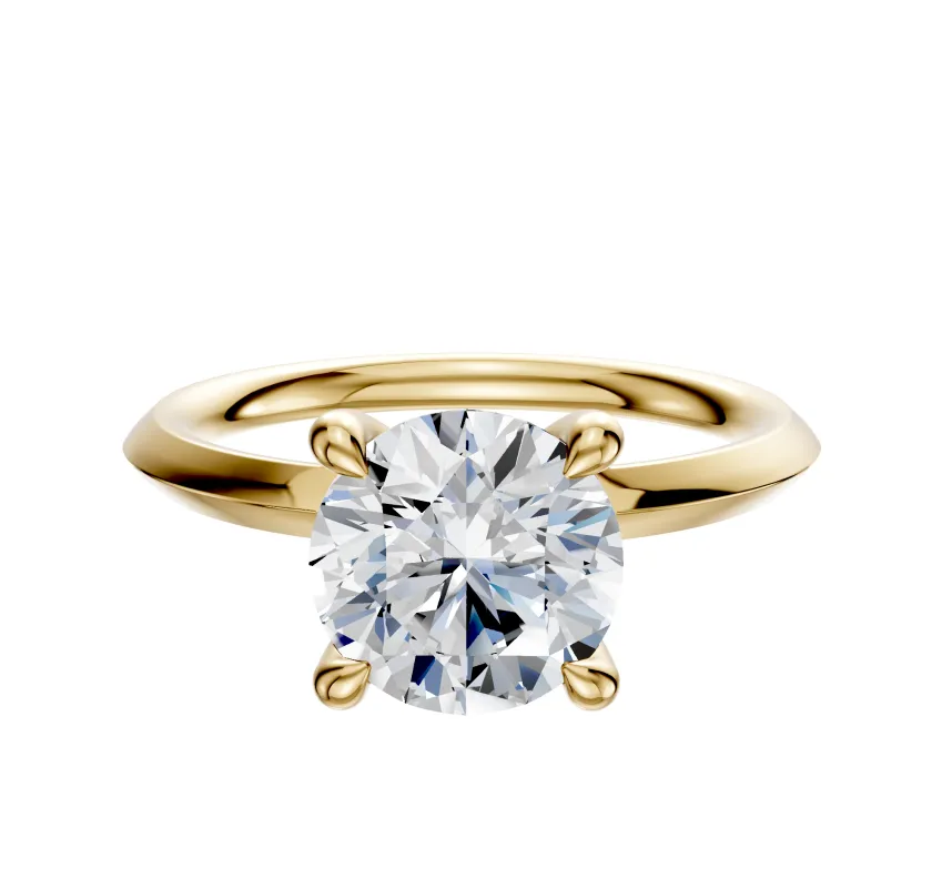 18K Yellow Gold 4 Prong Hidden Halo Classic Knife Edge 2.0mm Engagement Ring sold by Promise By Effy