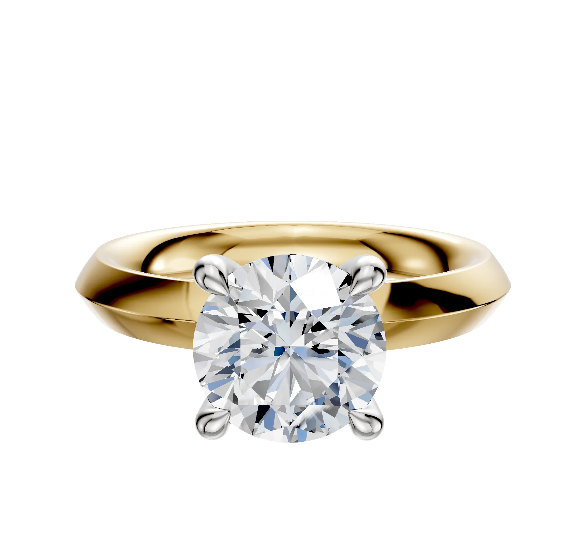 14K Two Tone 4 Prong Hidden Halo Classic Knife Edge 3.0mm Engagement Ring sold by Promise By Effy