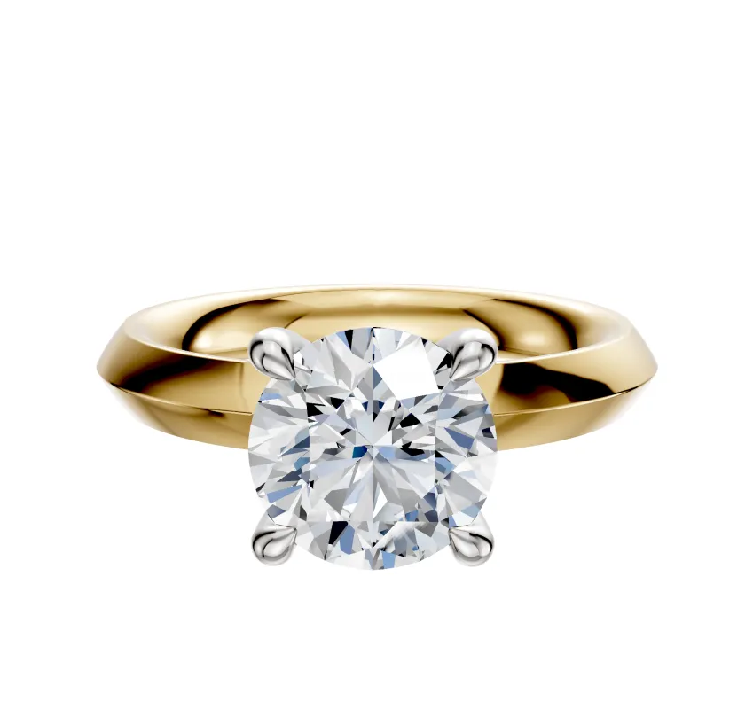 18K Two Tone 4 Prong Hidden Halo Classic Knife Edge 3.0mm Engagement Ring sold by Promise By Effy
