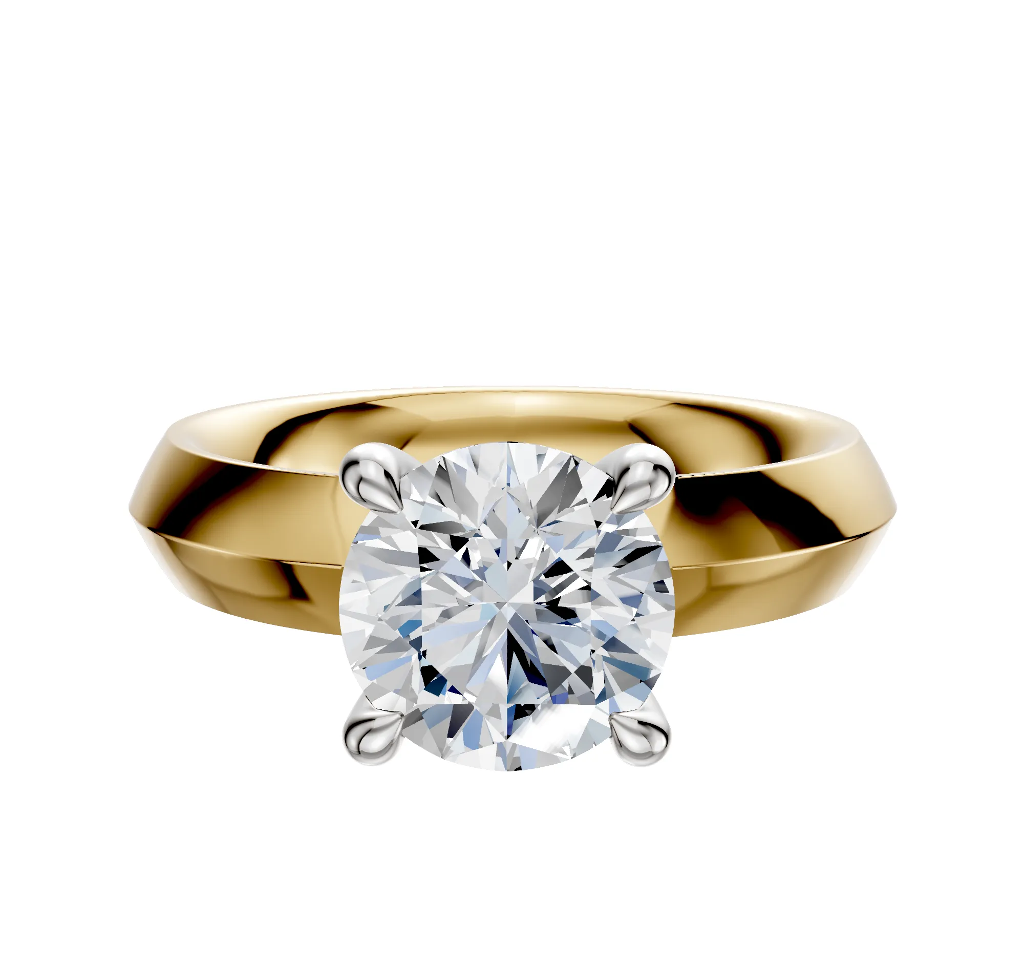 14K Two Tone 4 Prong Hidden Halo Classic Knife Edge 4.0mm Engagement Ring sold by Promise By Effy