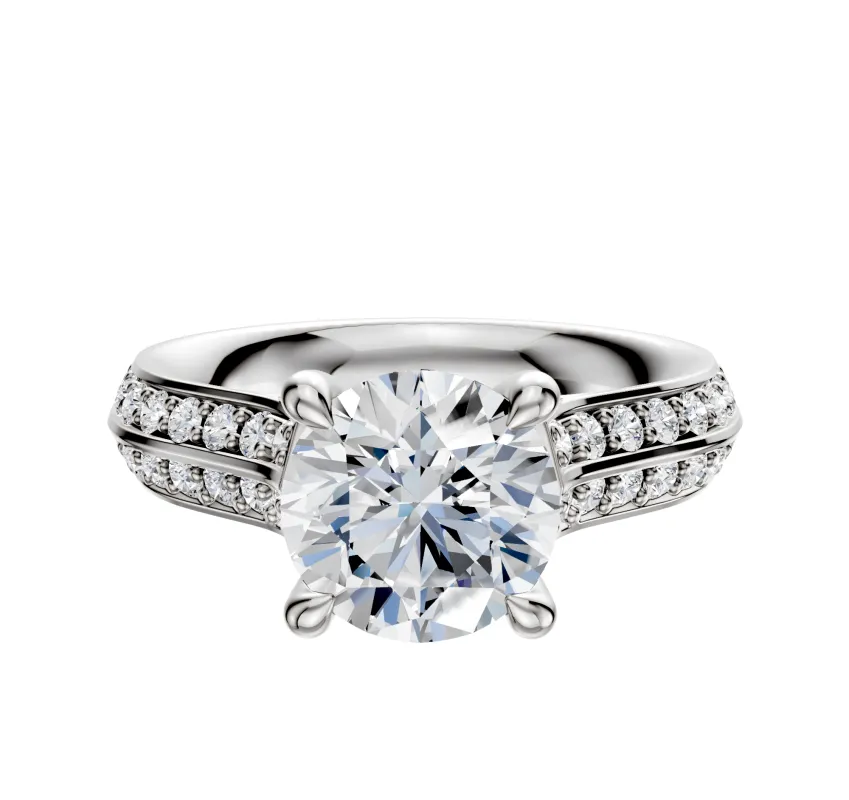 14K White Gold 4 Prong Hidden Halo Cathedral Knife Edge 1-Row-Pave 2.5mm Engagement Ring sold by Promise By Effy