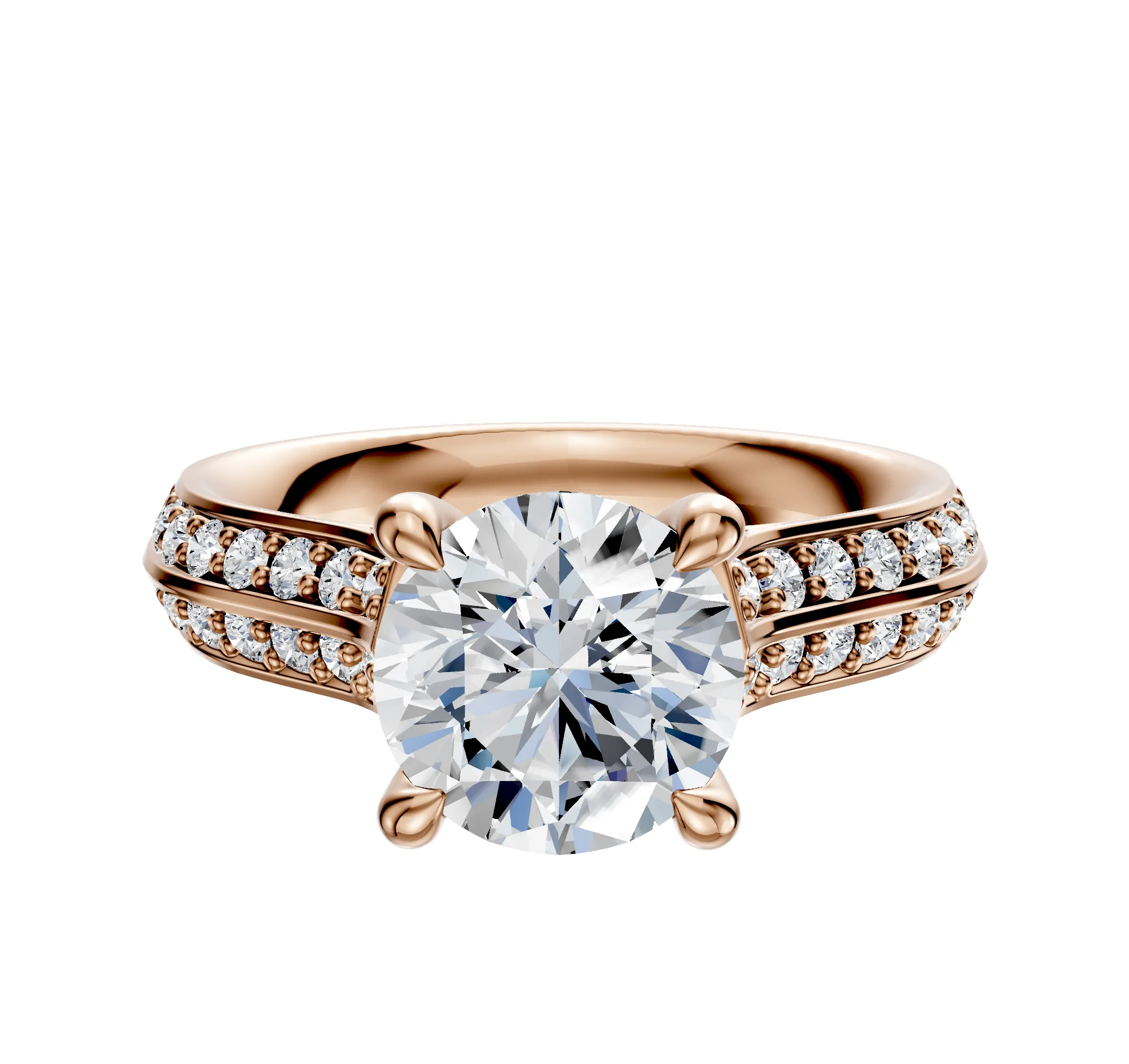 14K Rose Gold 4 Prong Hidden Halo Cathedral Knife Edge 1-Row-Pave 2.5mm Engagement Ring sold by Promise By Effy