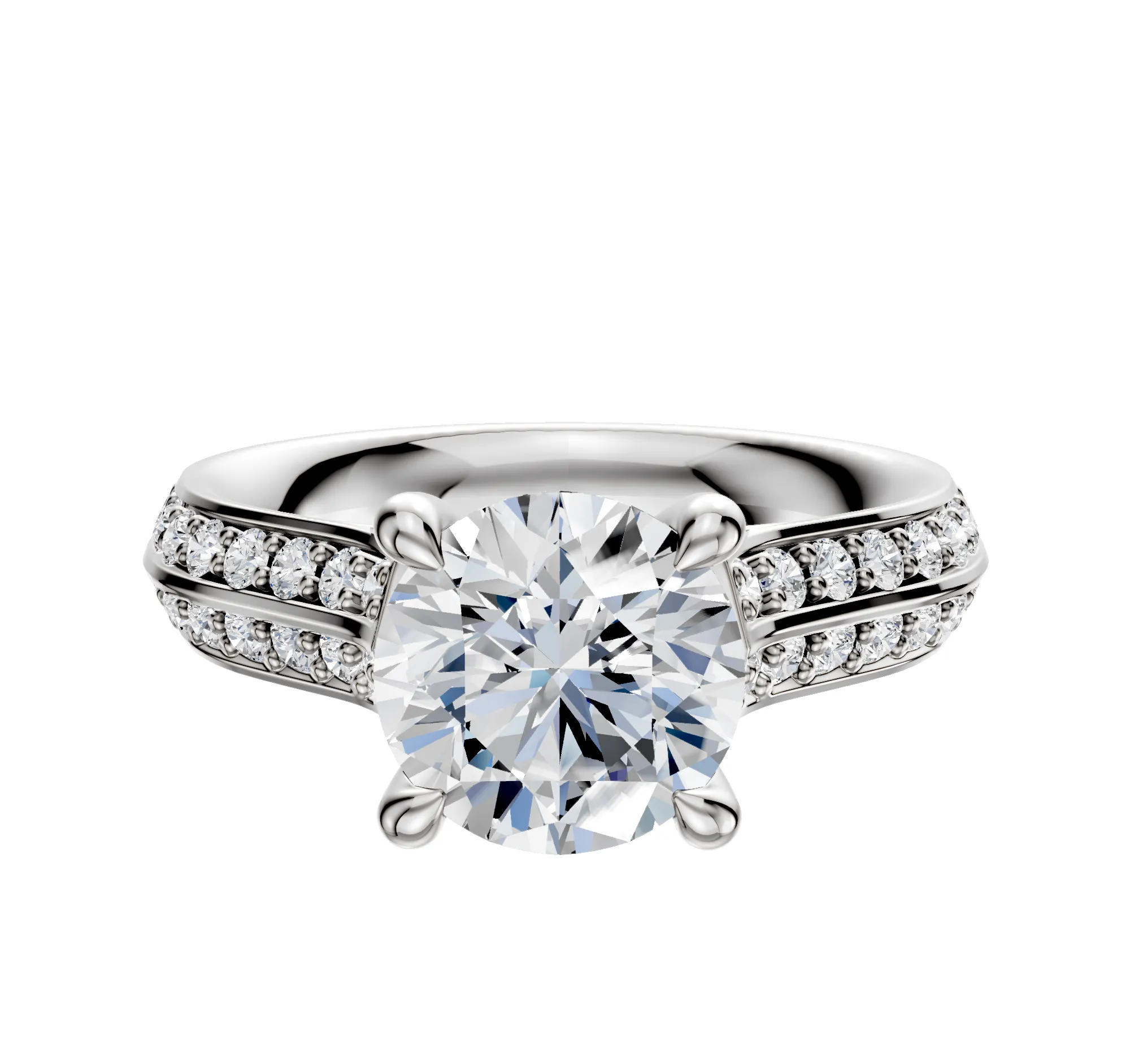 Platinum 4 Prong Hidden Halo Cathedral Knife Edge 1-Row-Pave 2.5mm Engagement Ring sold by Promise By Effy