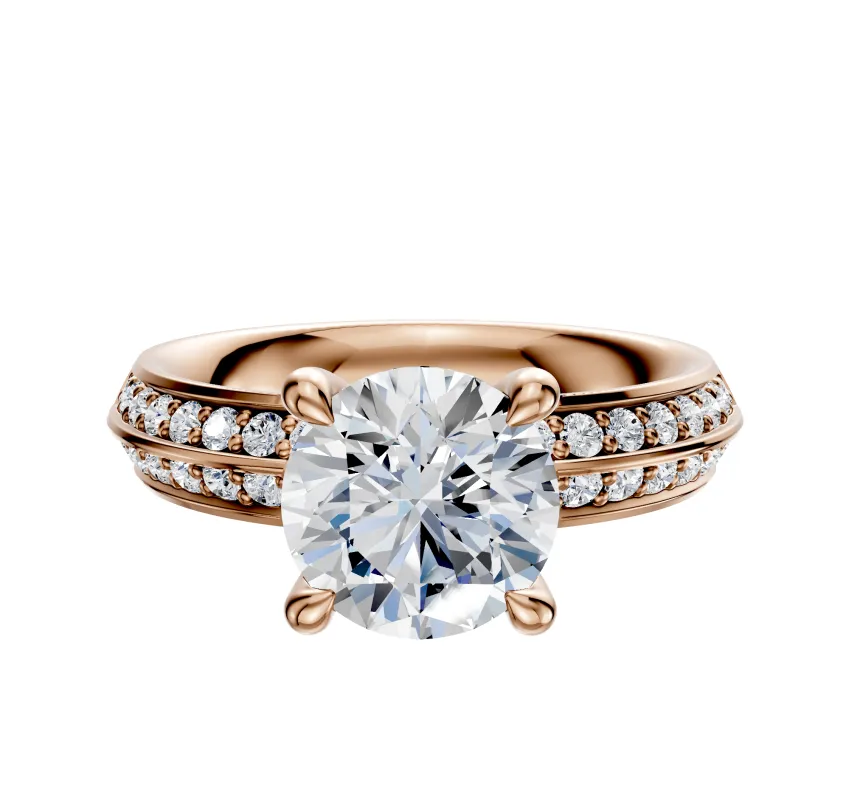 18K Rose Gold 4 Prong Hidden Halo Classic Knife Edge 1-Row-Pave 2.5mm Engagement Ring sold by Promise By Effy