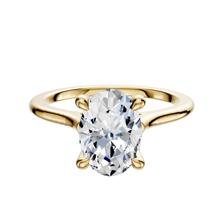 14K Yellow Gold 4 Prong Hidden Halo Cathedral Dome 1.5mm Engagement Ring sold by Promise By Effy