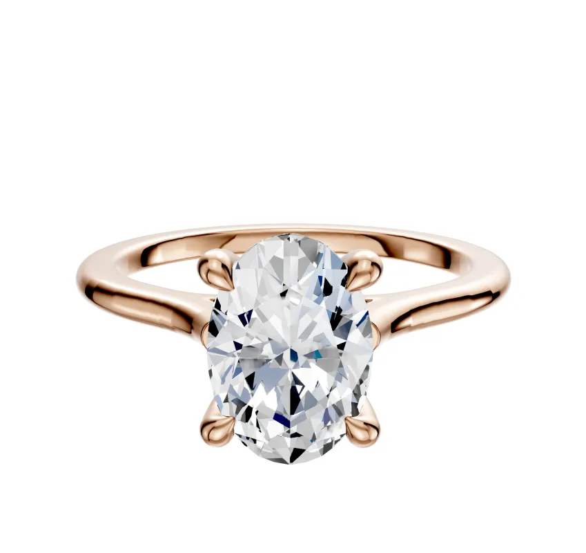 18K Rose Gold 4 Prong Hidden Halo Cathedral Dome 1.5mm Engagement Ring sold by Promise By Effy