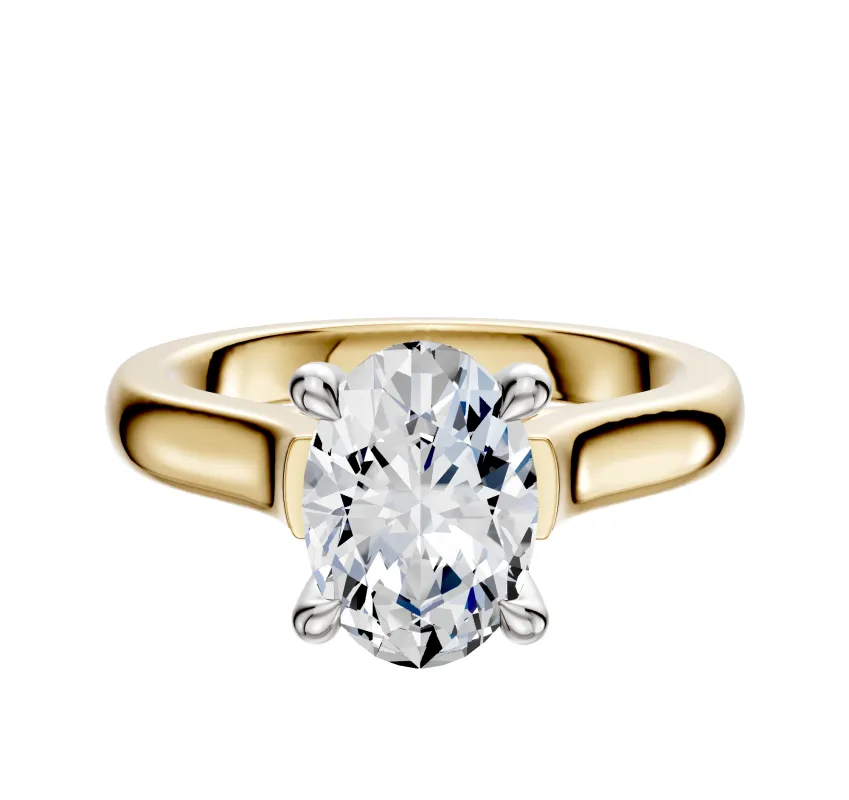 18K Two Tone 4 Prong Hidden Halo Cathedral Dome 3.0mm Engagement Ring sold by Promise By Effy