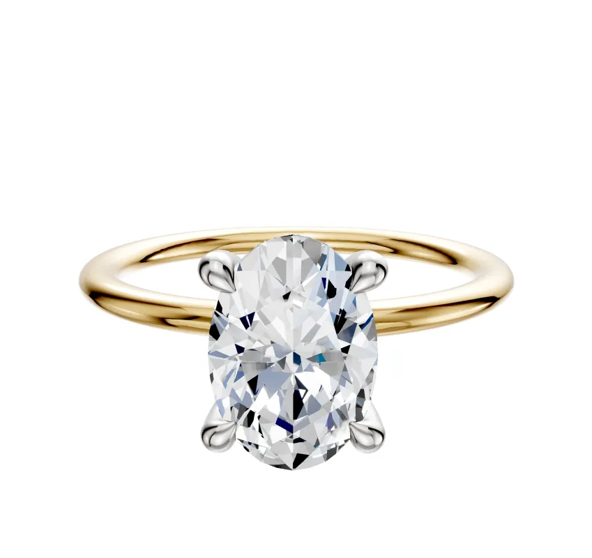 14K Two Tone 4 Prong Hidden Halo Classic Dome 1.5mm Engagement Ring made by Promise By Effy