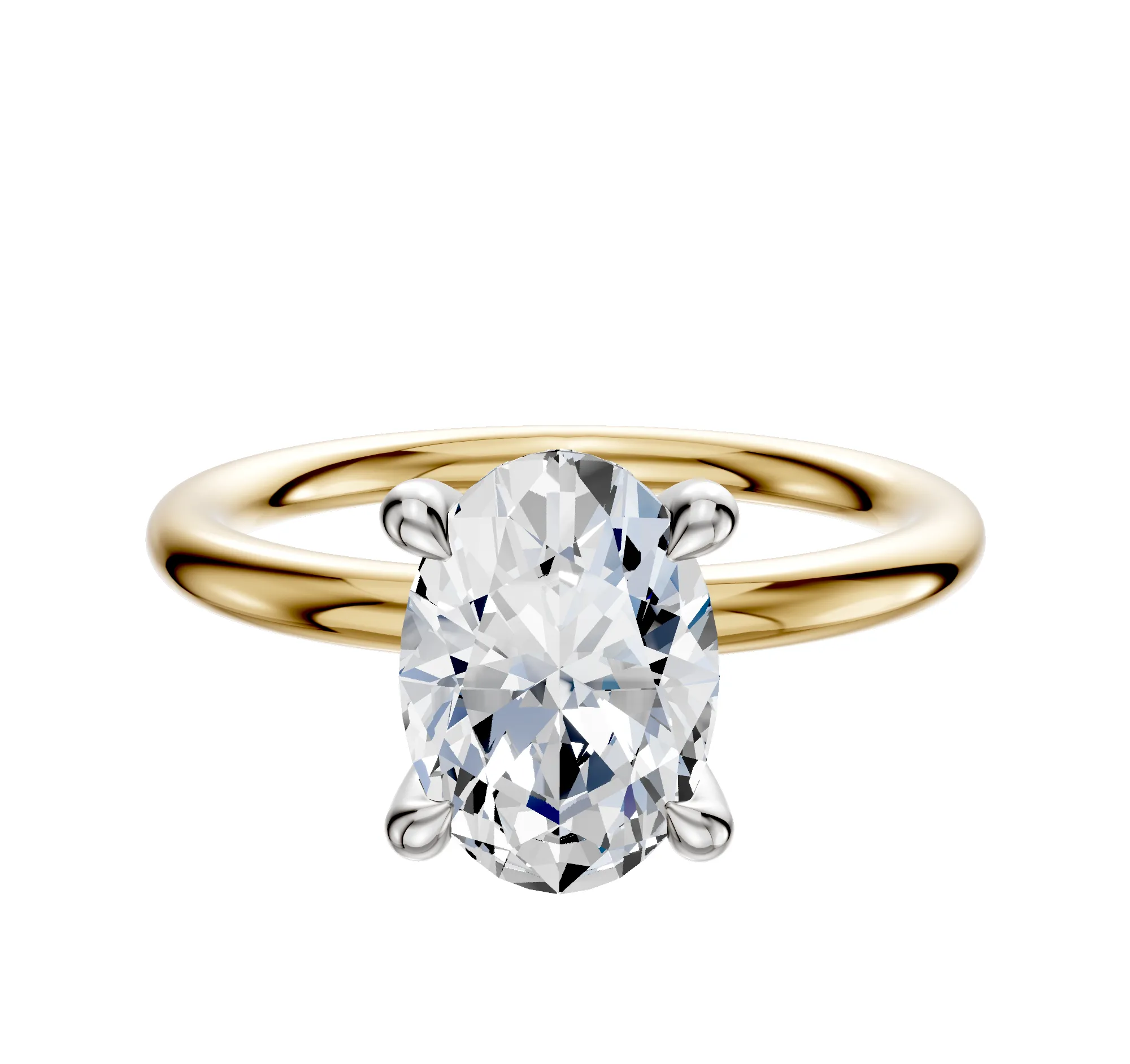 14K Two Tone 4 Prong Hidden Halo Classic Dome 2.0mm Engagement Ring sold by Promise By Effy