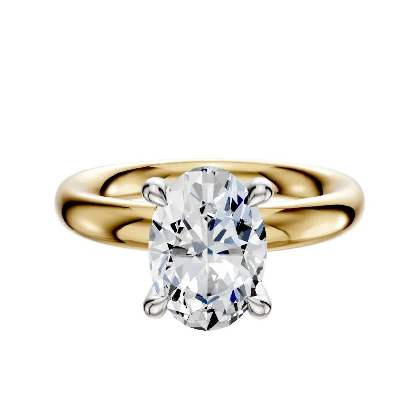 18K Two Tone 4 Prong Hidden Halo Classic Dome 3.0mm Engagement Ring sold by Promise By Effy
