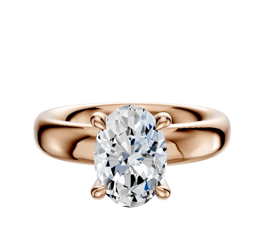 18K Rose Gold 4 Prong Hidden Halo Classic Dome 4.0mm Engagement Ring sold by Promise By Effy