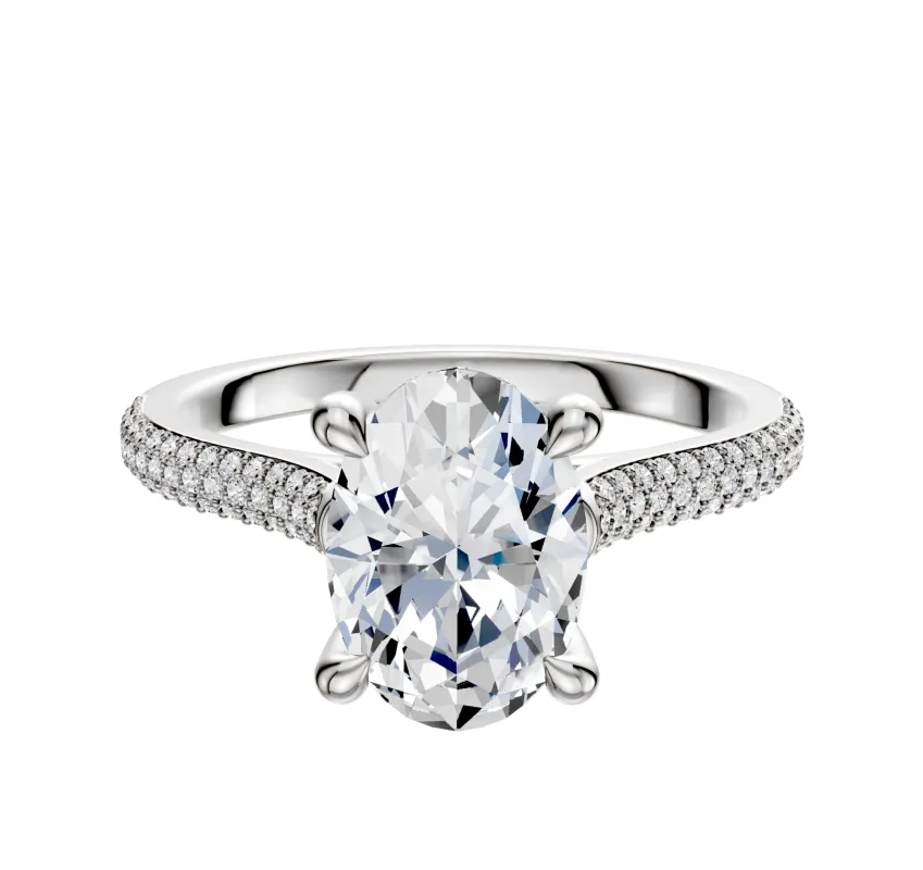 14K White Gold 4 Prong Hidden Halo Cathedral Dome 3-Row-Pave 2.0mm Engagement Ring sold by Promise By Effy