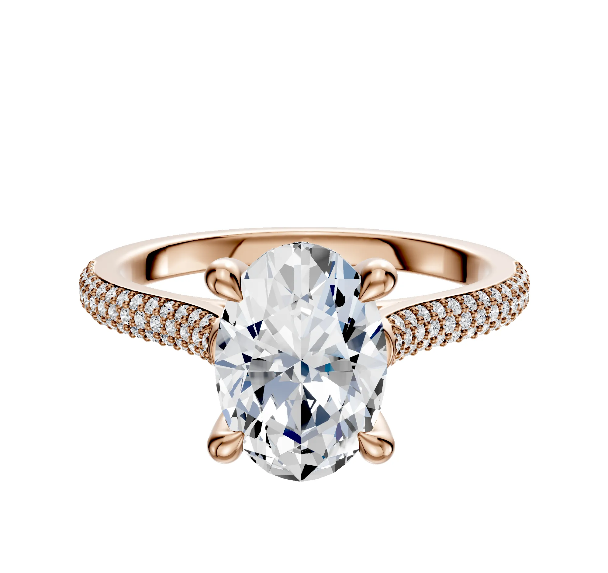 18K Rose Gold 4 Prong Hidden Halo Cathedral Dome 3-Row-Pave 2.0mm Engagement Ring sold by Promise By Effy