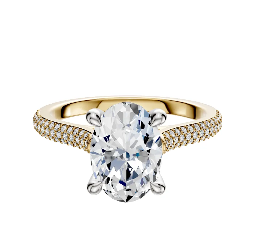 18K Two Tone 4 Prong Hidden Halo Cathedral Dome 3-Row-Pave 2.0mm Engagement Ring sold by Promise By Effy