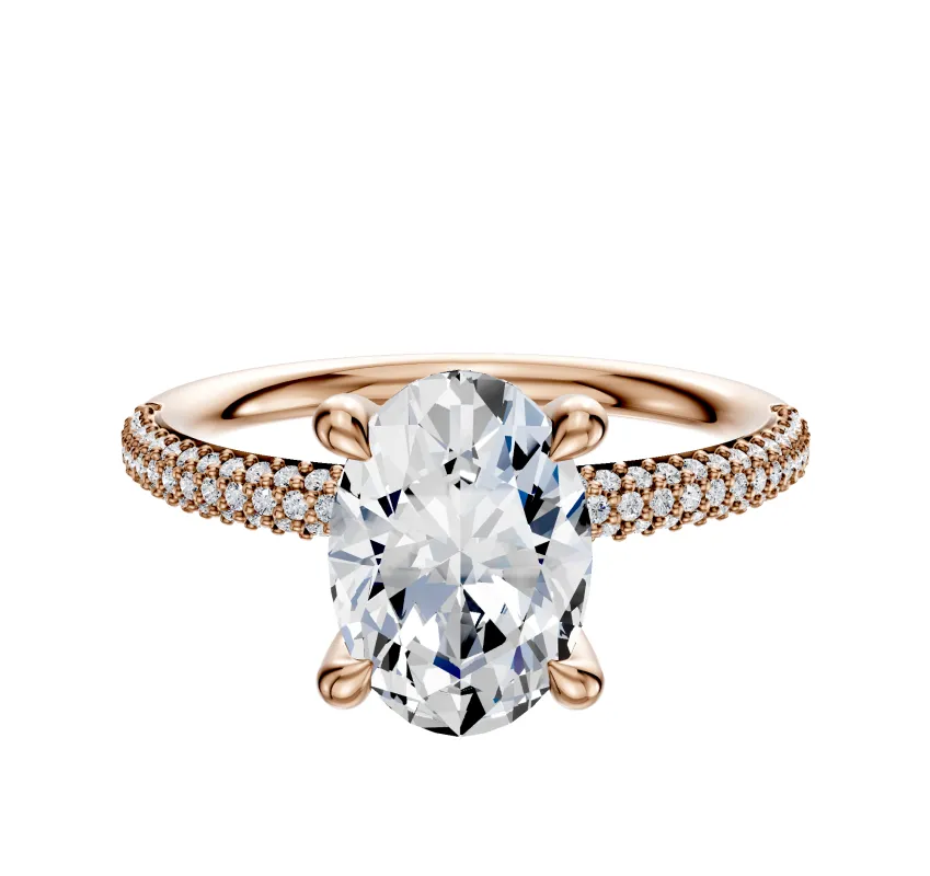 14K Rose Gold 4 Prong Hidden Halo Classic Dome 3-Row-Pave 2.0mm Engagement Ring sold by Promise By Effy