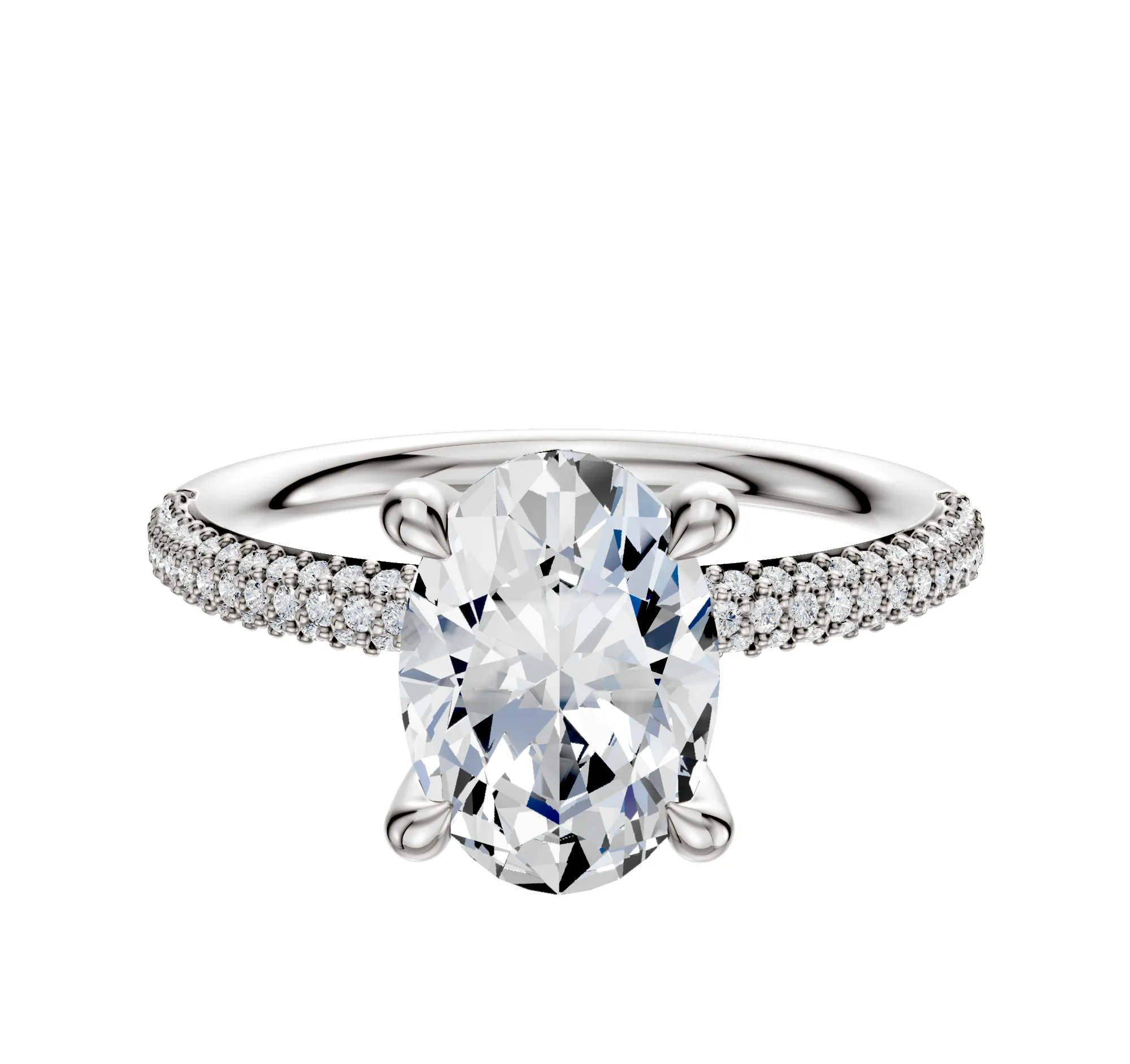 14K White Gold 4 Prong Hidden Halo Classic Dome 3-Row-Pave 2.0mm Engagement Ring sold by Promise By Effy