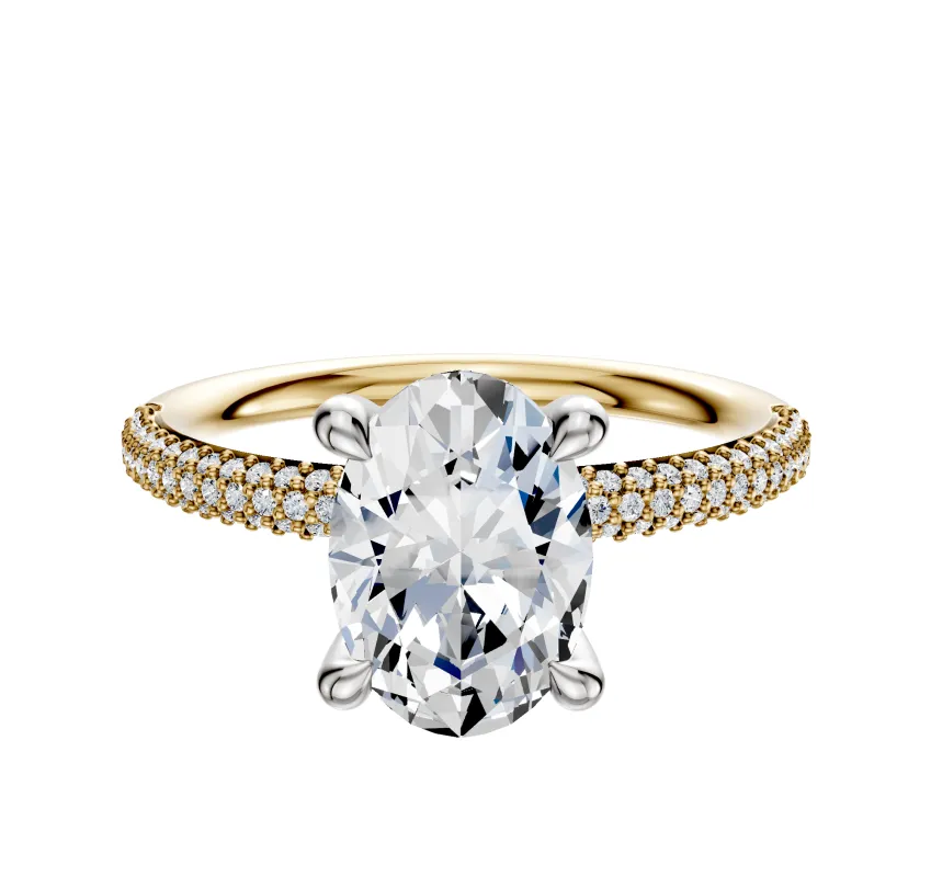 18K Two Tone 4 Prong Hidden Halo Classic Dome 3-Row-Pave 2.0mm Engagement Ring sold by Promise By Effy