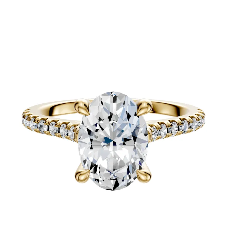 14K Yellow Gold 4 Prong Hidden Halo Cathedral Dome 1-Row-Pave 2.5mm Engagement Ring sold by Promise By Effy