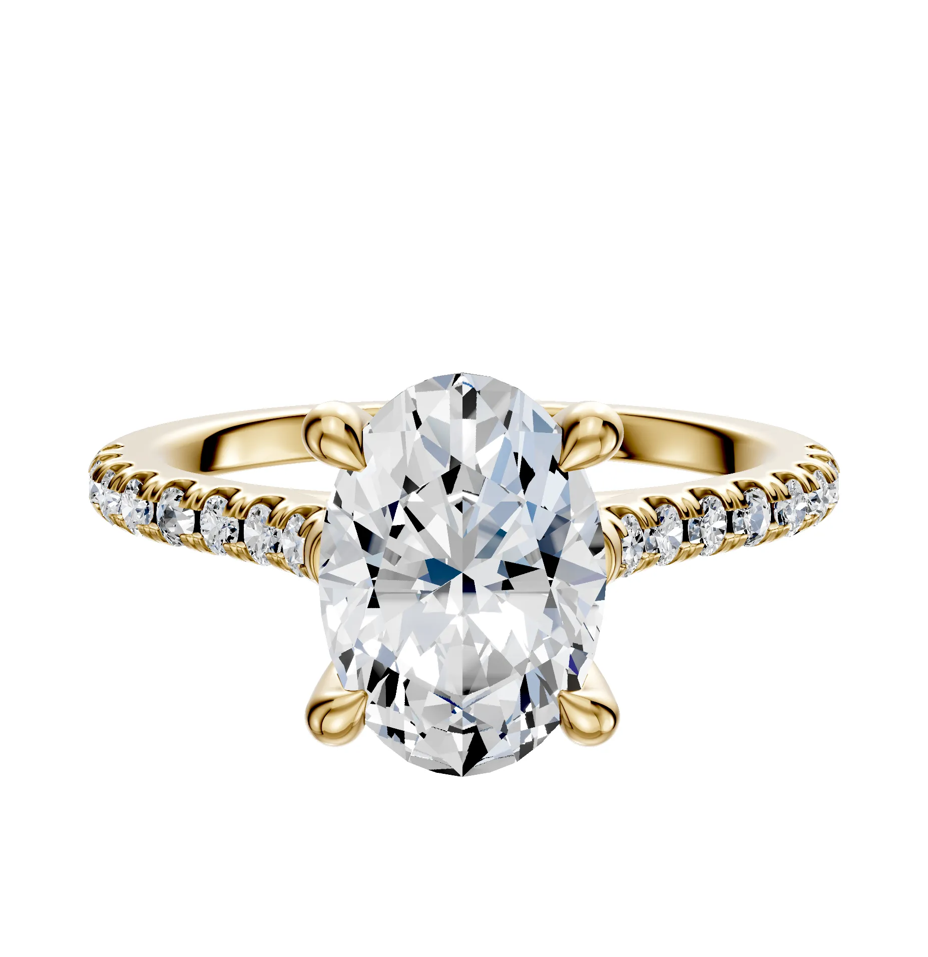 14K Yellow Gold 4 Prong Hidden Halo Cathedral Dome 1-Row-Pave 2.5mm Engagement Ring sold by Promise By Effy