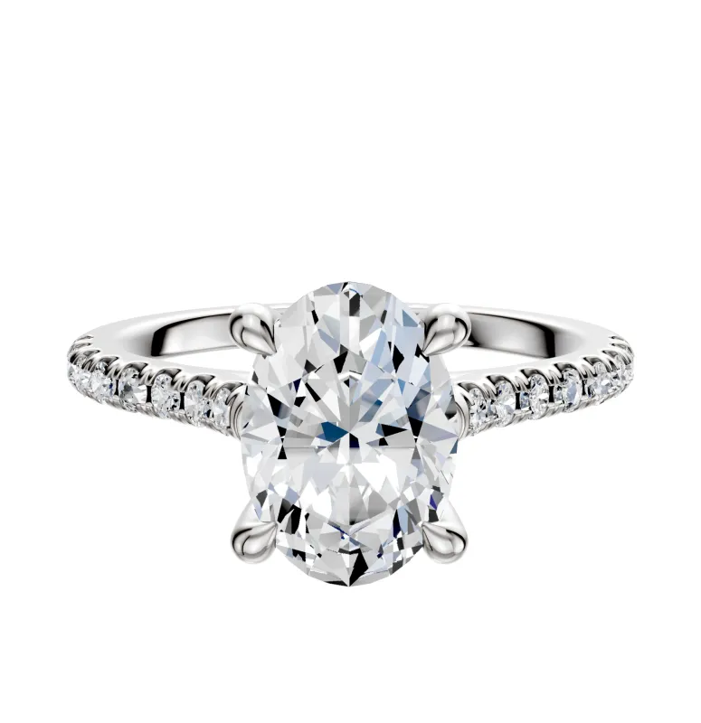 18K White Gold 4 Prong Hidden Halo Cathedral Dome 1-Row-Pave 2.5mm Engagement Ring sold by Promise By Effy