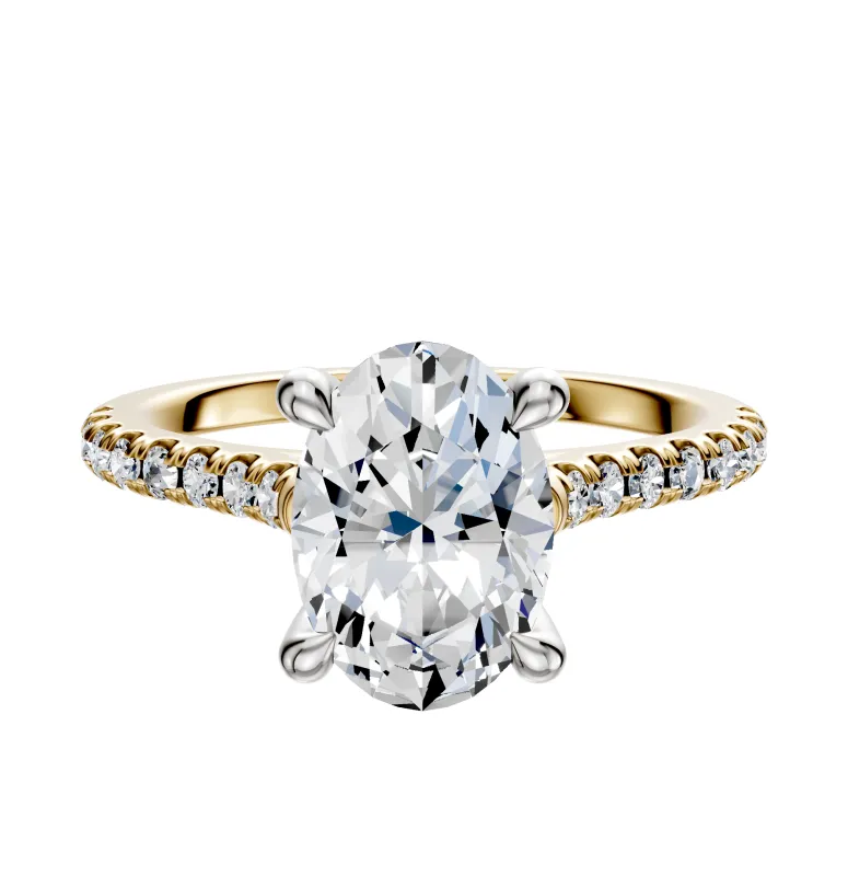 18K Two Tone 4 Prong Hidden Halo Cathedral Dome 1-Row-Pave 2.5mm Engagement Ring sold by Promise By Effy