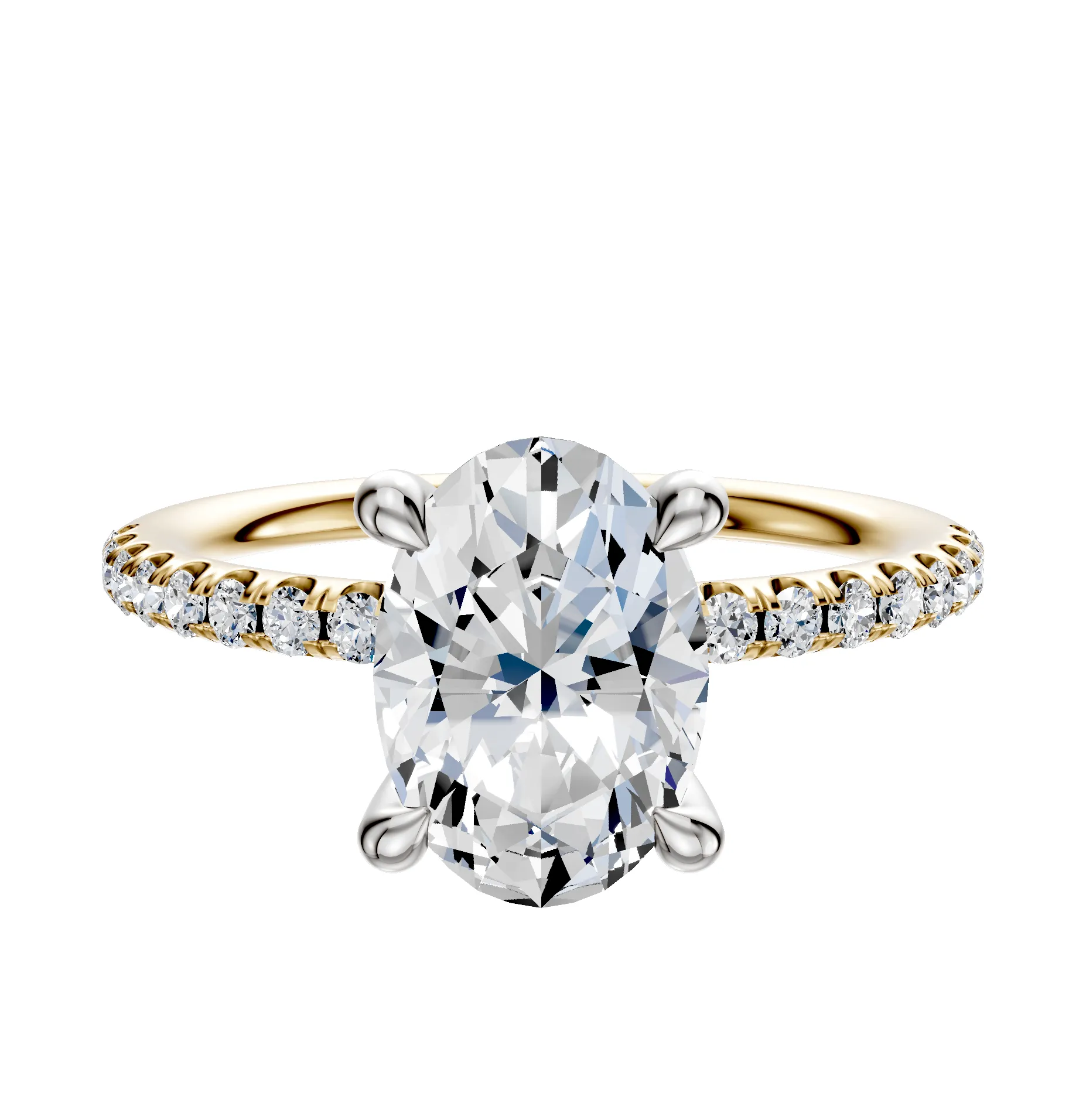 14K Two Tone 4 Prong Hidden Halo Classic Dome 1-Row-Pave 2.5mm Engagement Ring sold by Promise By Effy