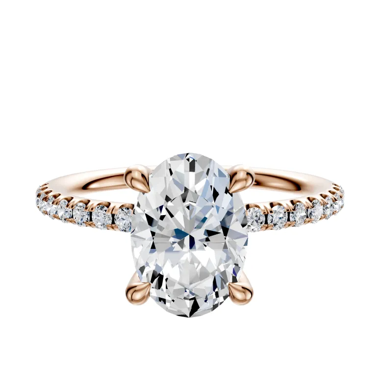 14K Rose Gold 4 Prong Hidden Halo Classic Dome 1-Row-Pave 2.5mm Engagement Ring sold by Promise By Effy