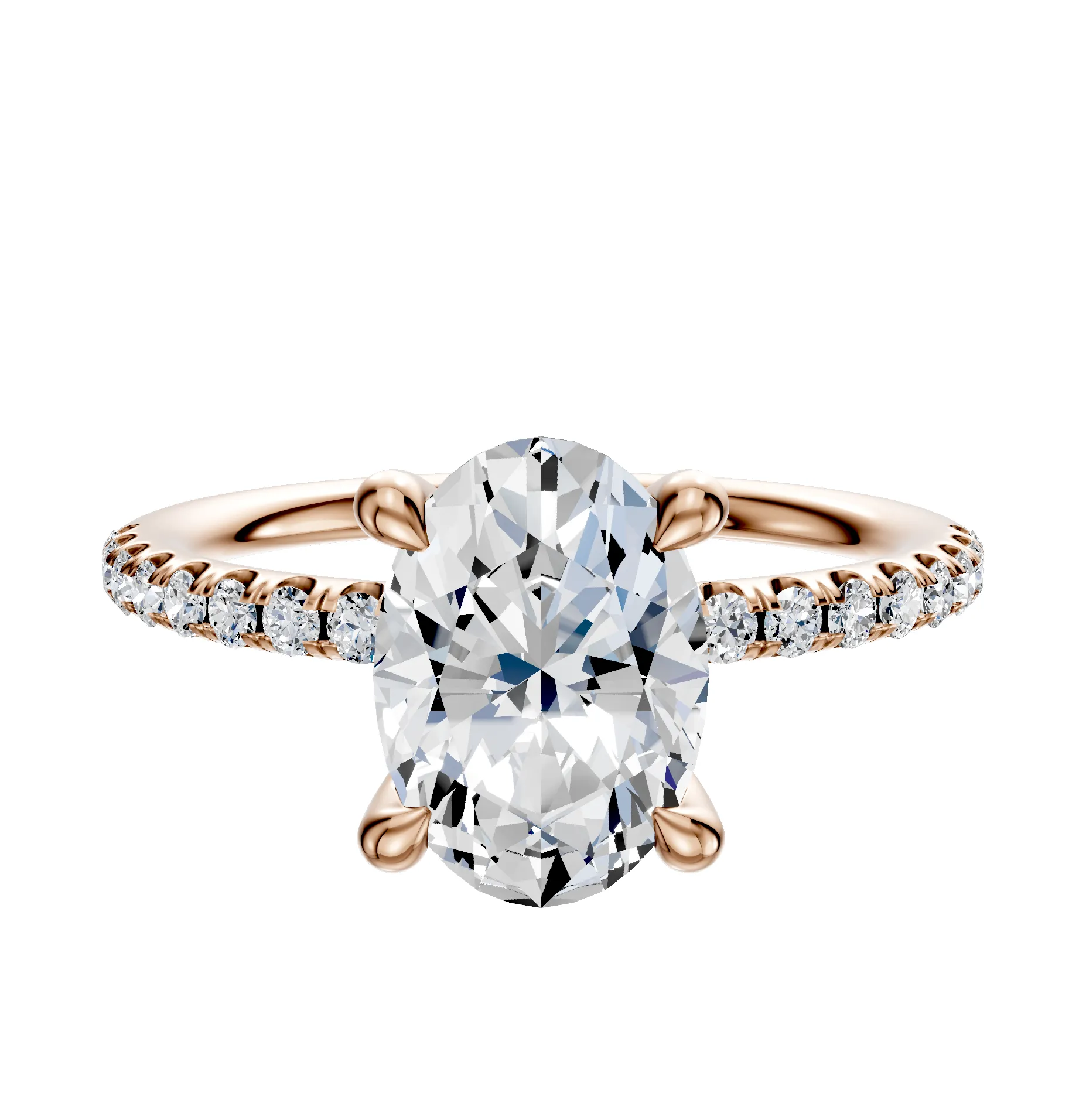 18K Rose Gold 4 Prong Hidden Halo Classic Dome 1-Row-Pave 2.5mm Engagement Ring sold by Promise By Effy