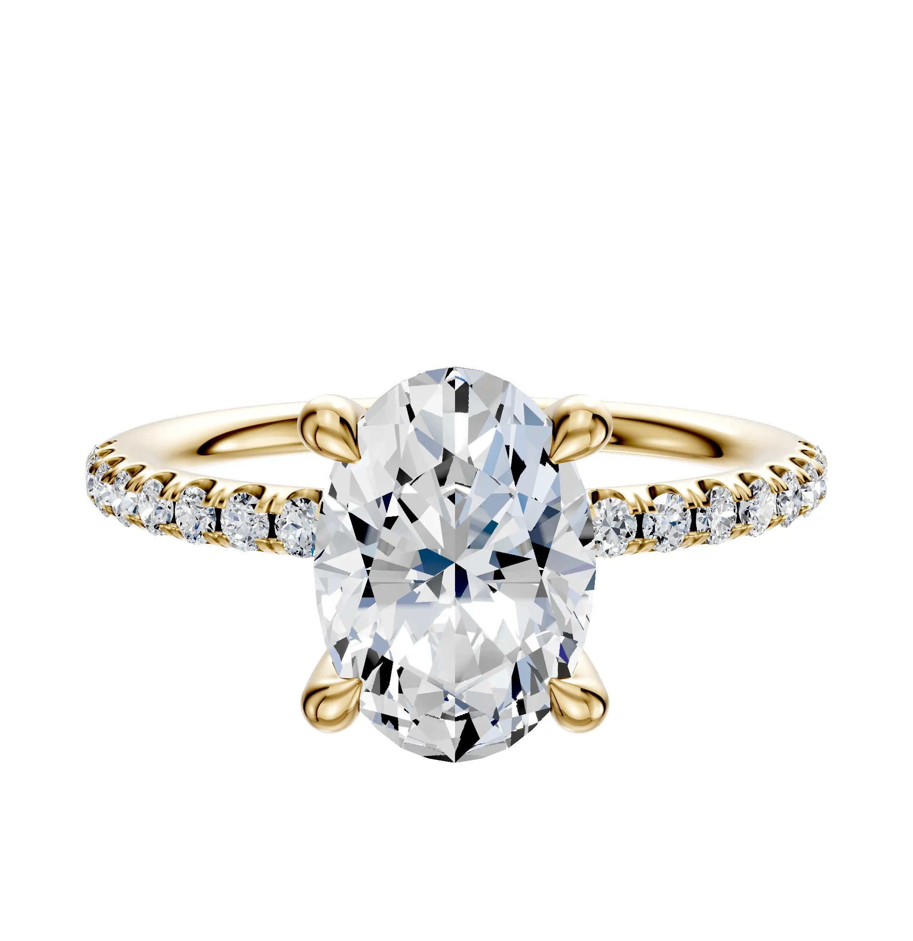 18K Yellow Gold 4 Prong Hidden Halo Classic Dome 1-Row-Pave 2.5mm Engagement Ring sold by Promise By Effy