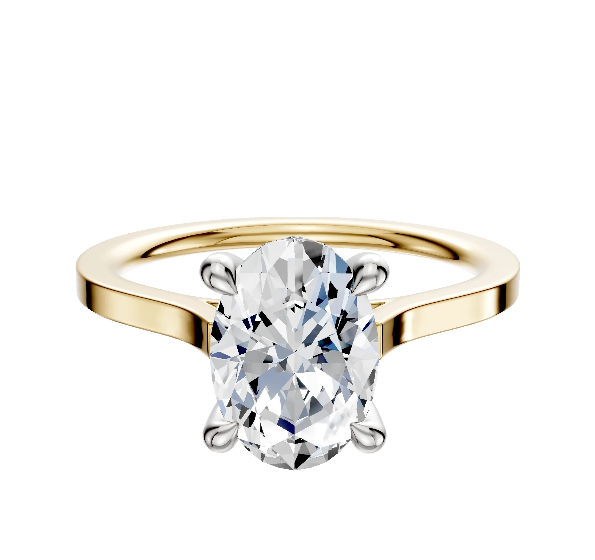 18K Two Tone 4 Prong Hidden Halo Cathedral Flat 1.5mm Engagement Ring sold by Promise By Effy