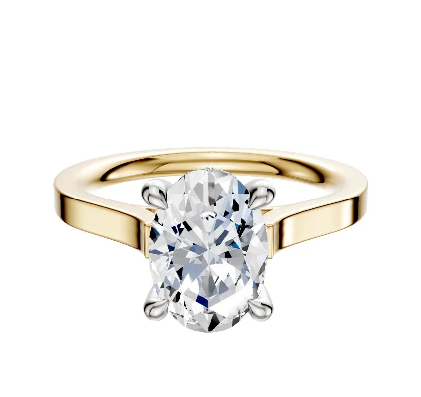 18K Two Tone 4 Prong Hidden Halo Cathedral Flat 2.0mm Engagement Ring sold by Promise By Effy