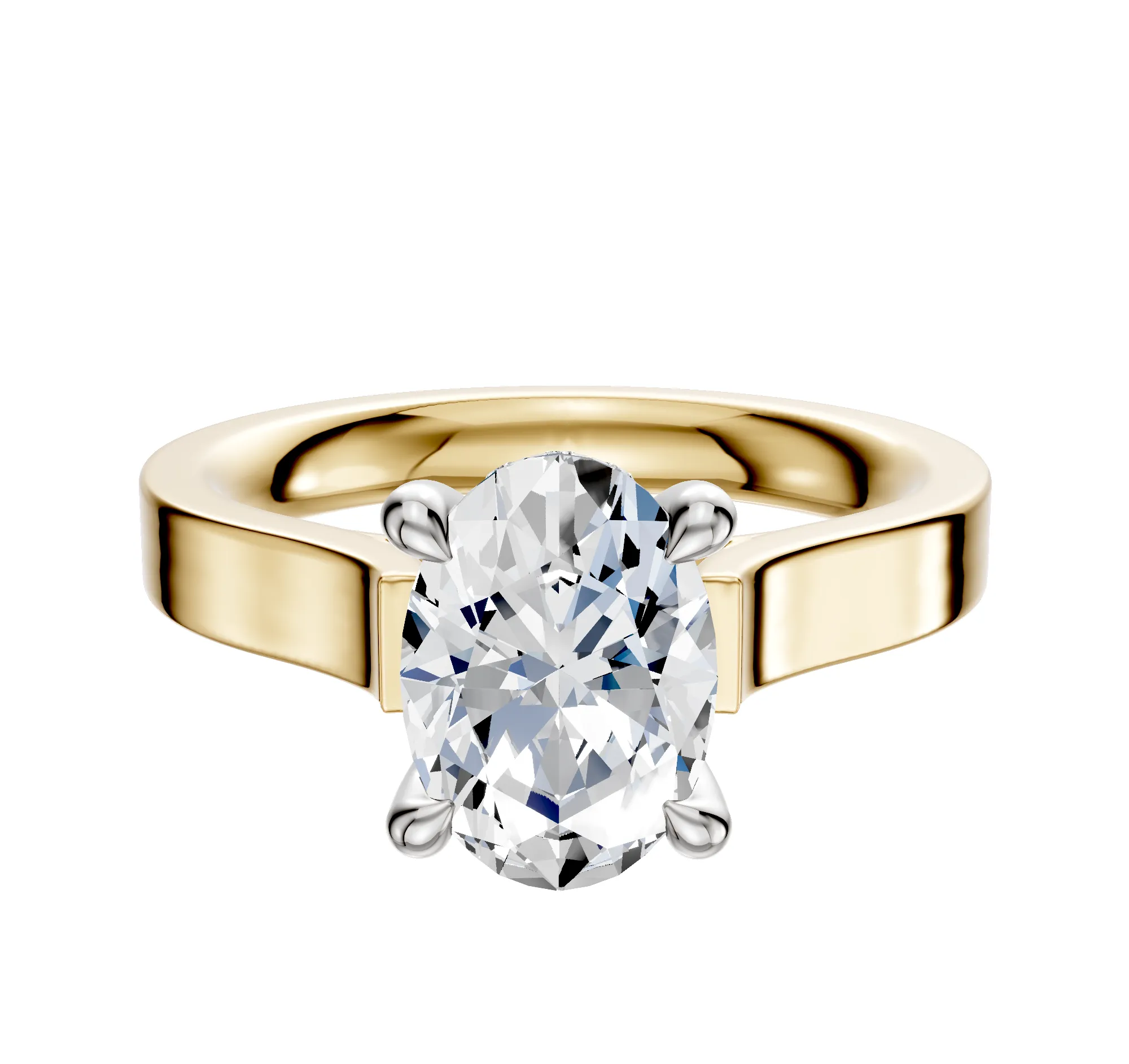 18K Two Tone 4 Prong Hidden Halo Cathedral Flat 3.0mm Engagement Ring sold by Promise By Effy