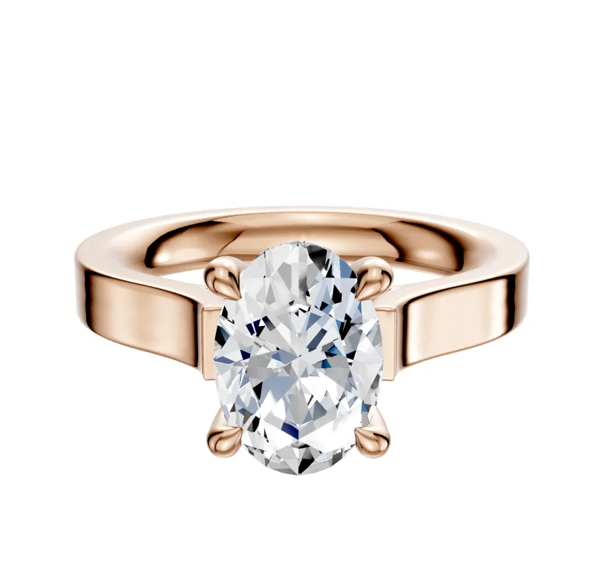 18K Rose Gold 4 Prong Hidden Halo Cathedral Flat 3.0mm Engagement Ring sold by Promise By Effy