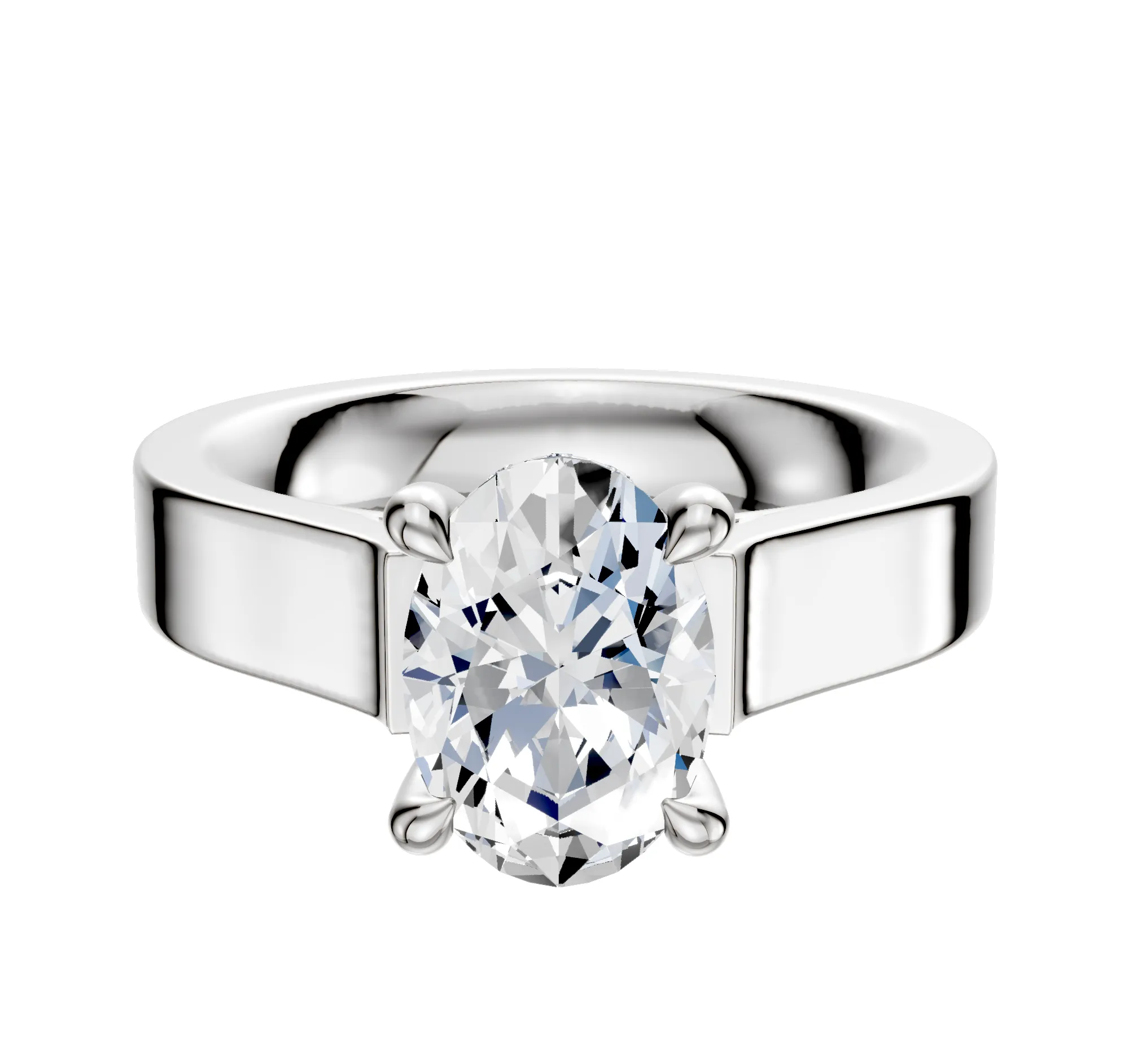 14K White Gold 4 Prong Hidden Halo Cathedral Flat 4.0mm Engagement Ring sold by Promise By Effy