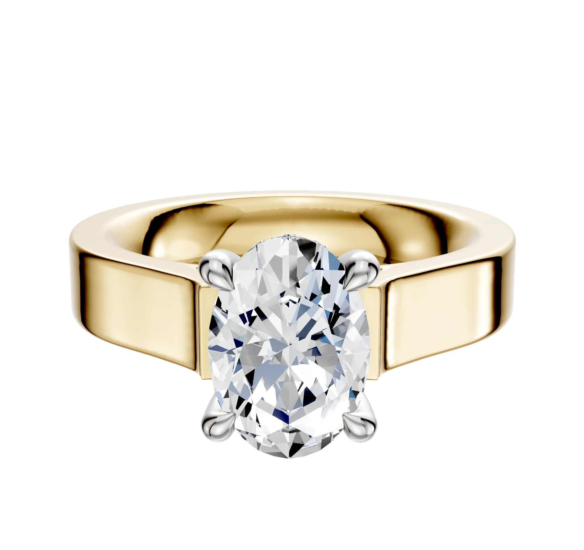 14K Two Tone 4 Prong Hidden Halo Cathedral Flat 4.0mm Engagement Ring sold by Promise By Effy