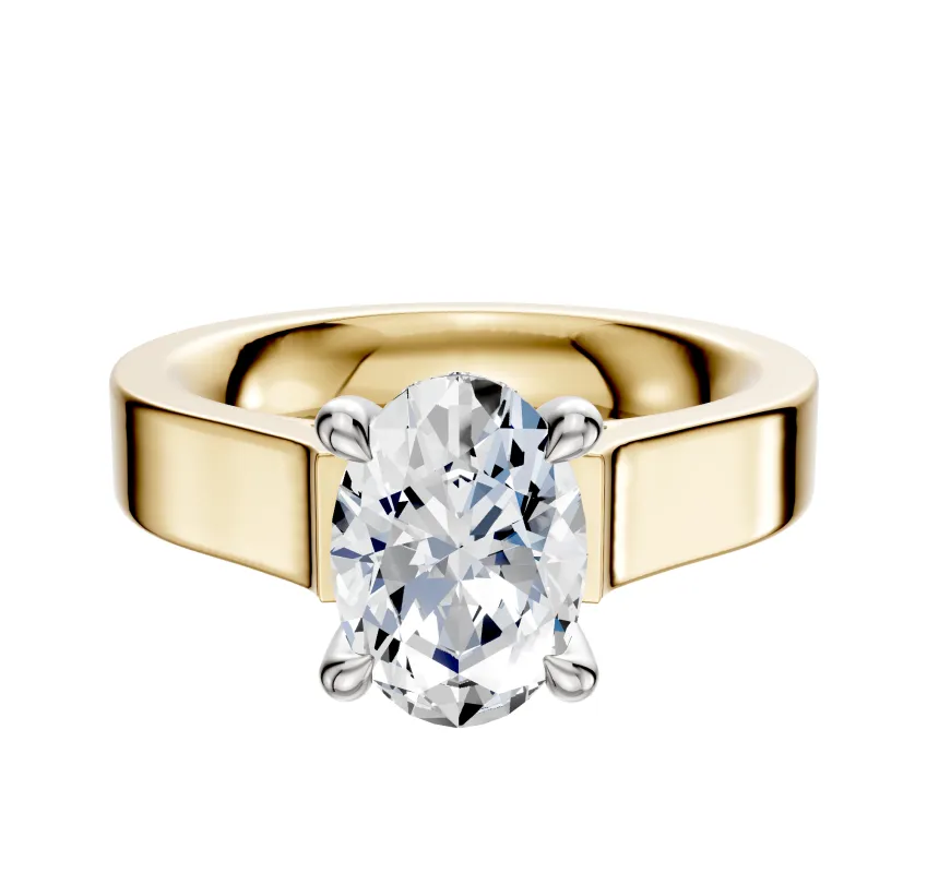 18K Two Tone 4 Prong Hidden Halo Cathedral Flat 4.0mm Engagement Ring sold by Promise By Effy