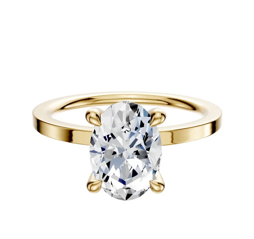 18K Yellow Gold 4 Prong Hidden Halo Classic Flat 1.5mm Engagement Ring sold by Promise By Effy
