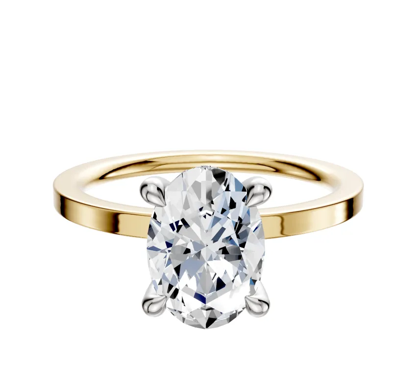 14K Two Tone 4 Prong Hidden Halo Classic Flat 1.5mm Engagement Ring sold by Promise By Effy