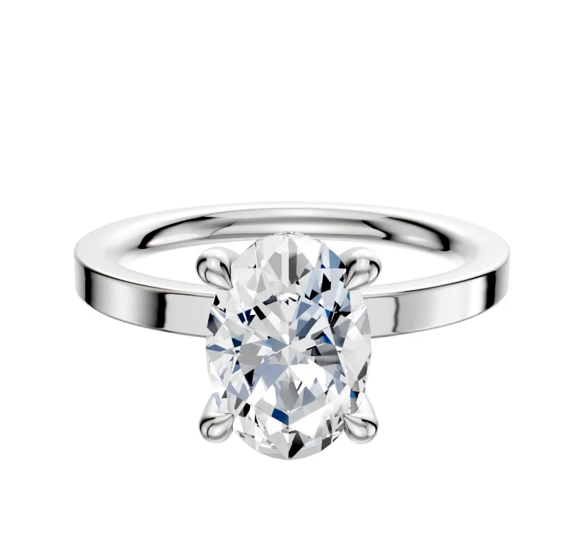 14K White Gold 4 Prong Hidden Halo Classic Flat 2.0mm Engagement Ring sold by Promise By Effy