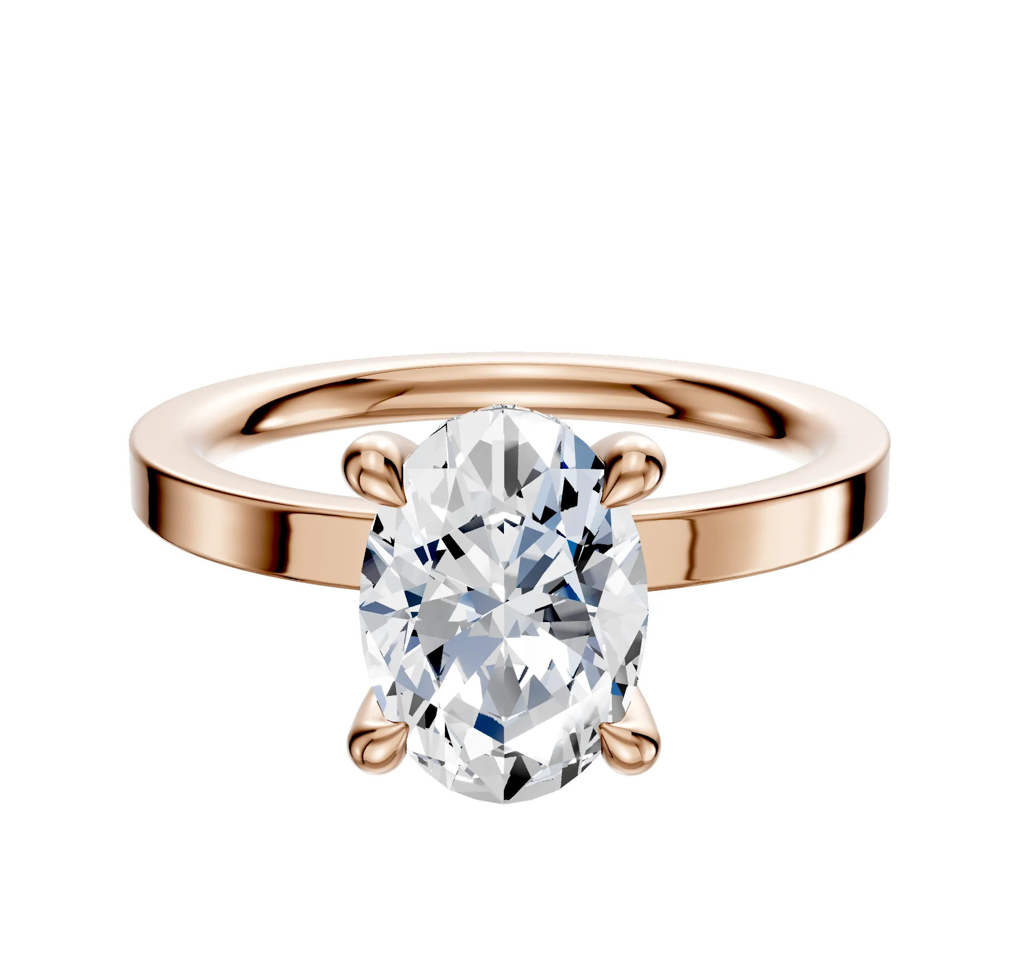 14K Rose Gold 4 Prong Hidden Halo Classic Flat 2.0mm Engagement Ring sold by Promise By Effy