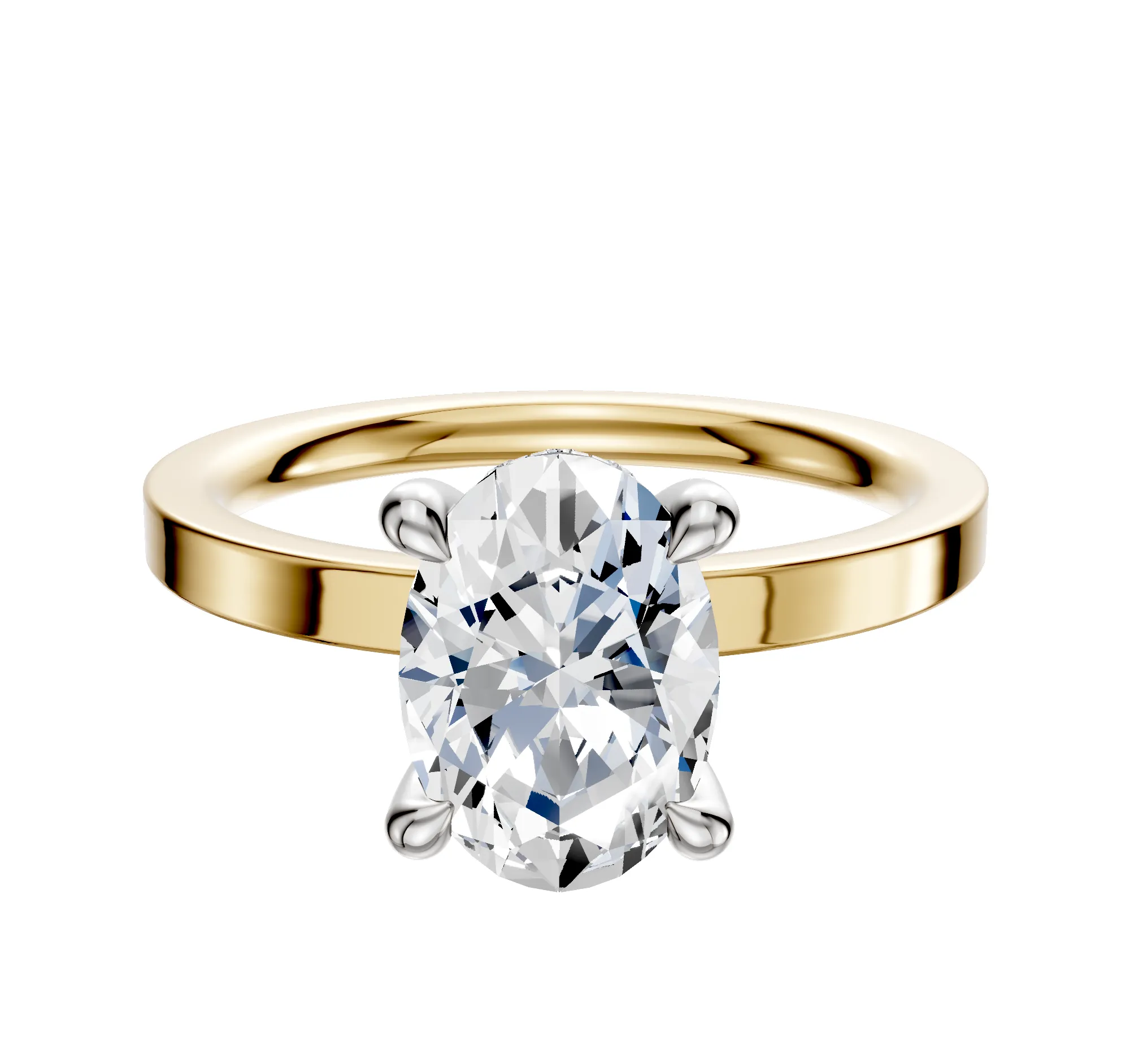 18K Two Tone 4 Prong Hidden Halo Classic Flat 2.0mm Engagement Ring sold by Promise By Effy