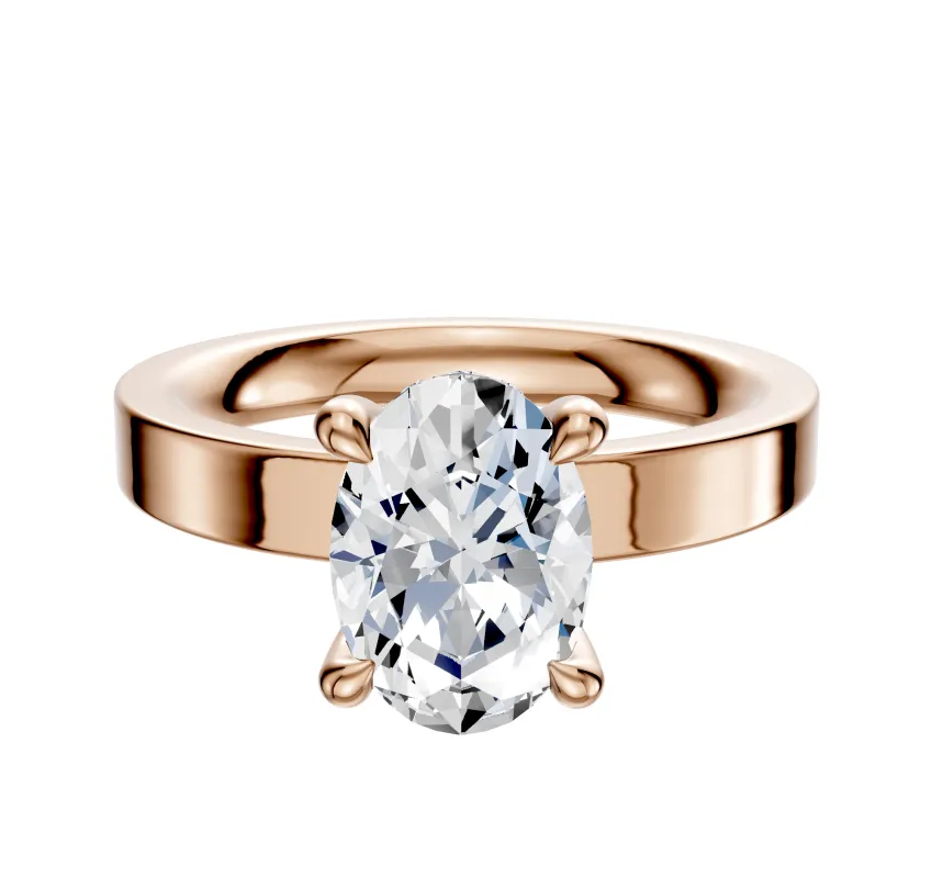 14K Rose Gold 4 Prong Hidden Halo Classic Flat 3.0mm Engagement Ring sold by Promise By Effy