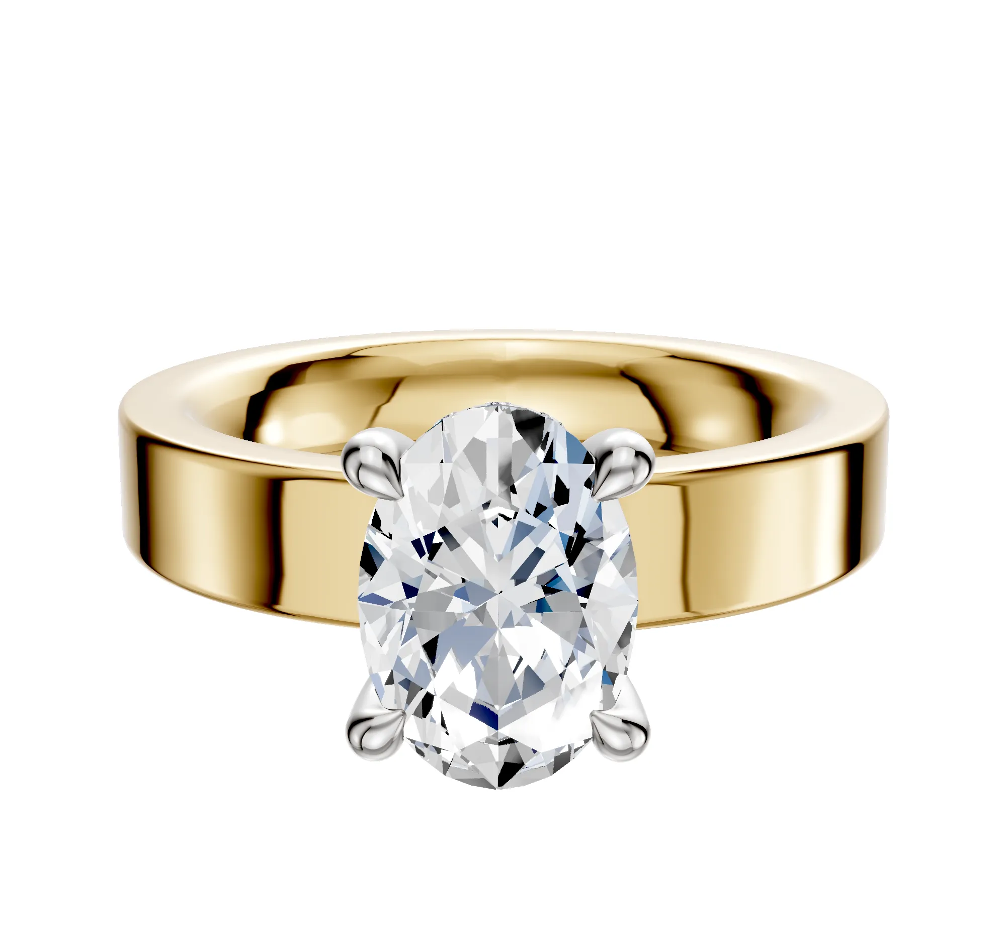 14K Two Tone 4 Prong Hidden Halo Classic Flat 4.0mm Engagement Ring sold by Promise By Effy