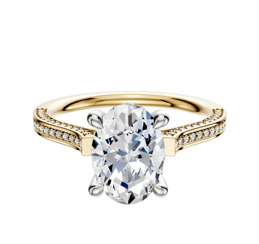 14K Two Tone 4 Prong Hidden Halo Cathedral Flat 3-Row-Pave 2.0mm Engagement Ring sold by Promise By Effy