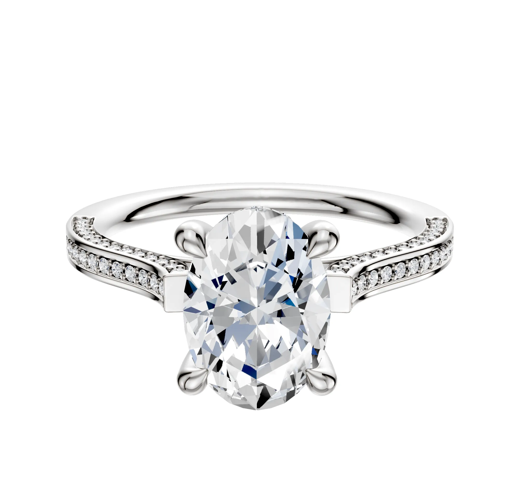 Platinum 4 Prong Hidden Halo Cathedral Flat 3-Row-Pave 2.0mm Engagement Ring sold by Promise By Effy