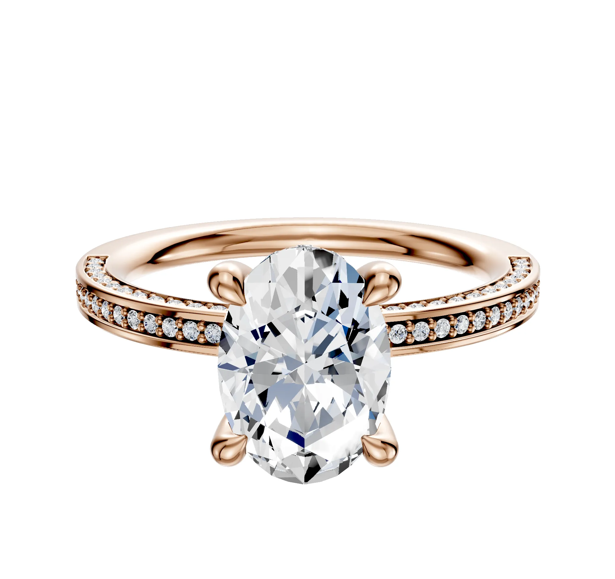 14K Rose Gold 4 Prong Hidden Halo Classic Flat 3-Row-Pave 2.0mm Engagement Ring sold by Promise By Effy