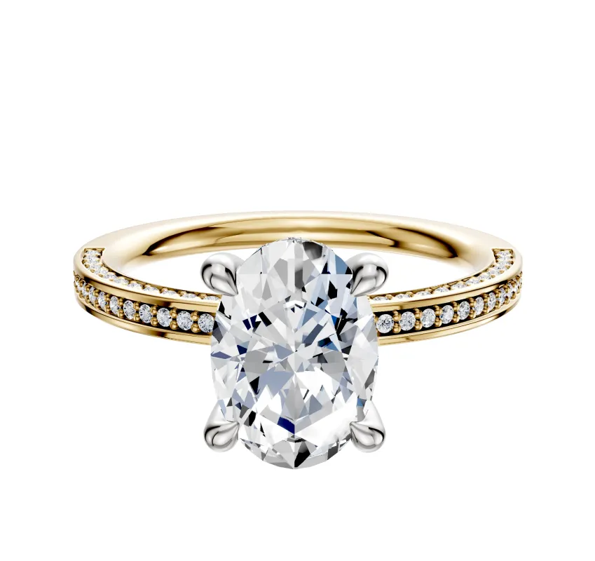 18K Two Tone 4 Prong Hidden Halo Classic Flat 3-Row-Pave 2.0mm Engagement Ring sold by Promise By Effy