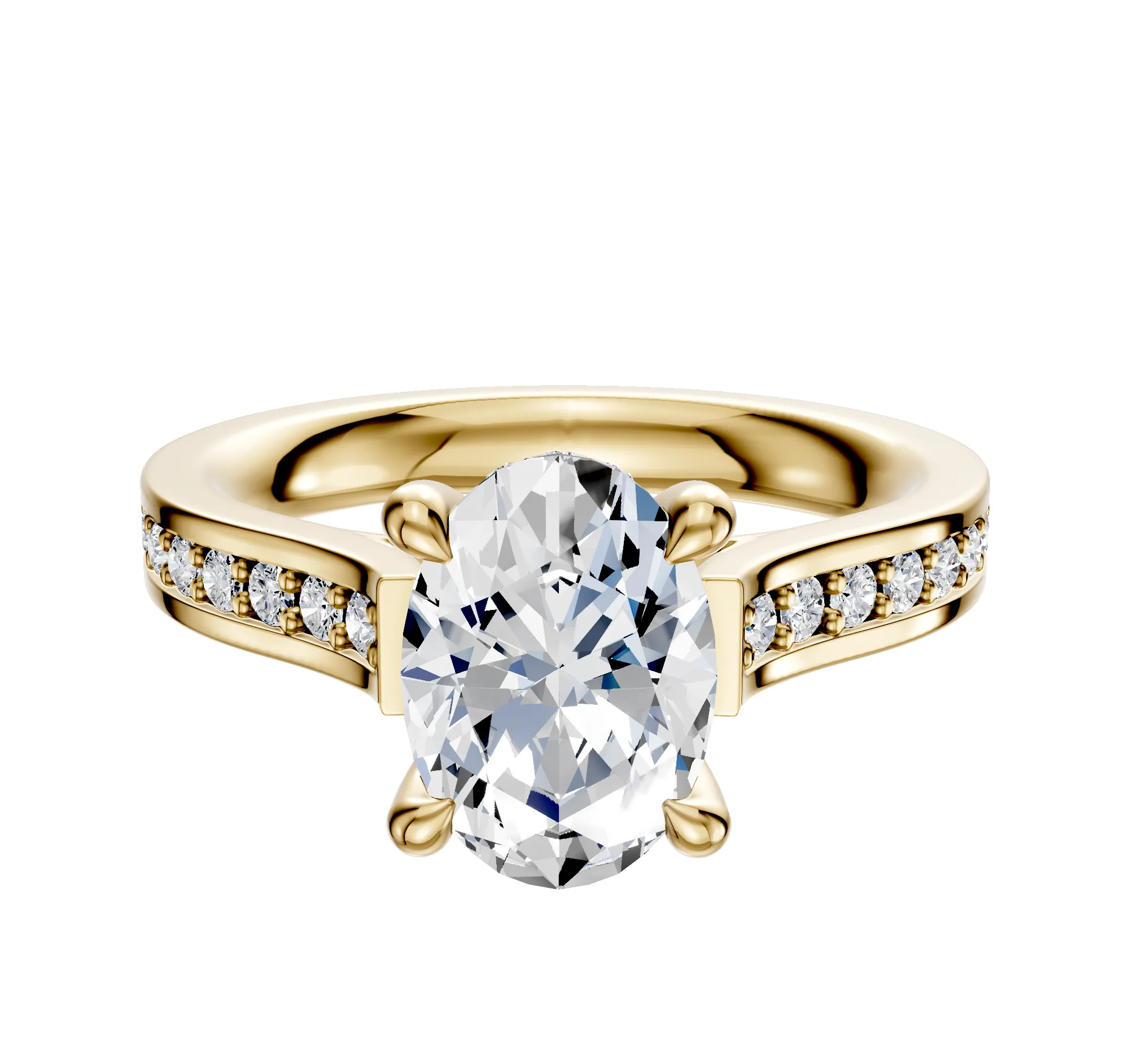 14K Yellow Gold 4 Prong Hidden Halo Cathedral Flat 1-Row-Pave 2.5mm Engagement Ring sold by Promise By Effy